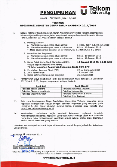Pengumuman Registrasi Semester Genap 2017/2018